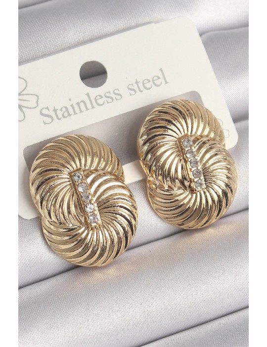 Pirinç Gold Renk Zirkon Taşlı Sarmal Model Kadın Küpe - TJ-BKP10241