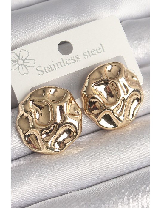 Pirinç Gold Renk İşlemeli Daire Plaka Model Kadın Küpe - TJ-BKP10243