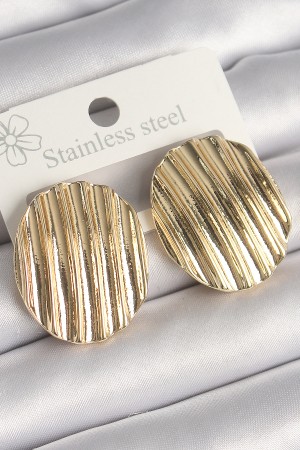 Pirinç Gold Renk İşlemeli Daire Plaka Model Kadın Küpe - TJ-BKP10244