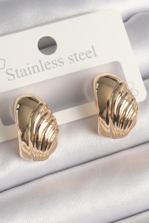 Pirinç Gold Renk İşleme Detaylı Yarım Halka Model Kadın Küpe - TJ-BKP10245