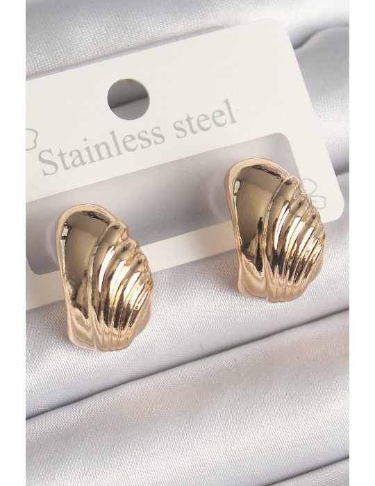 Pirinç Gold Renk İşleme Detaylı Yarım Halka Model Kadın Küpe - TJ-BKP10245