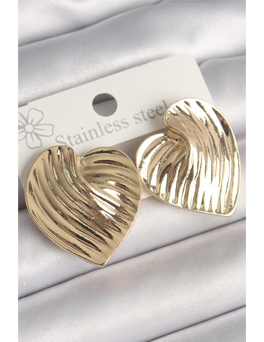 Pirinç Gold Renk İşlemeli Plaka Kalp Model Kadın Küpe - TJ-BKP10247