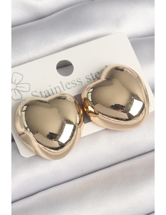 Pirinç Gold Renk Bombe Kalp Model Kadın Küpe - TJ-BKP10248
