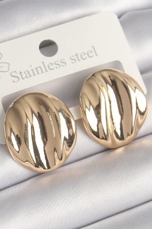 Pirinç Gold Renk İşlemeli Daire Plaka Model Kadın Küpe - TJ-BKP10249