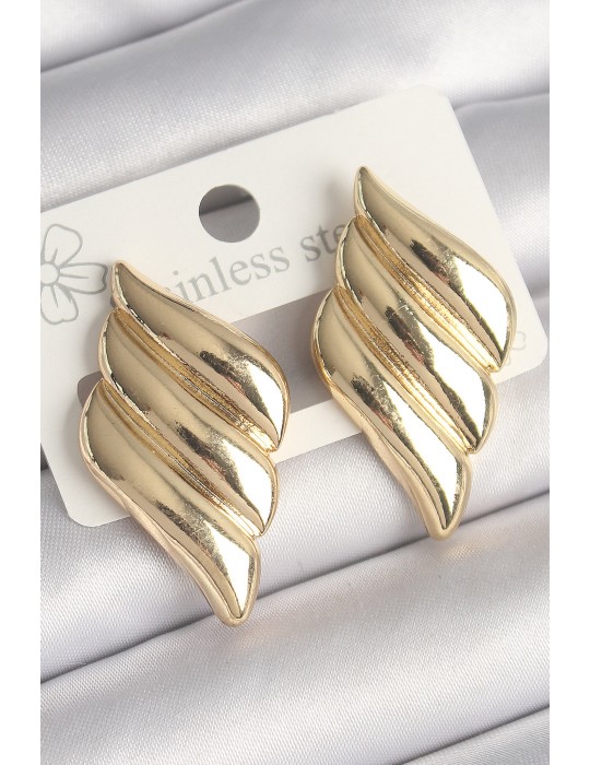 Pirinç Gold Renk 3 Sıralı Dalgalı Model Kadın Küpe - TJ-BKP10250