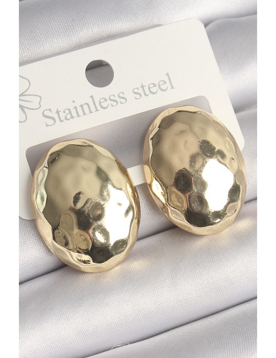 Pirinç Gold Renk İşlemeli Bombe Oval Model Kadın Küpe - TJ-BKP10255