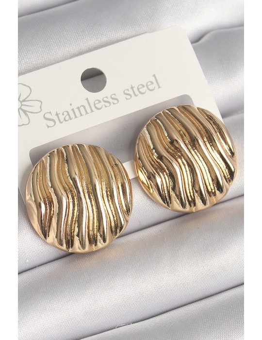 Pirinç Gold Renk İşlemeli Daire Plaka Model Kadın Küpe - TJ-BKP10256