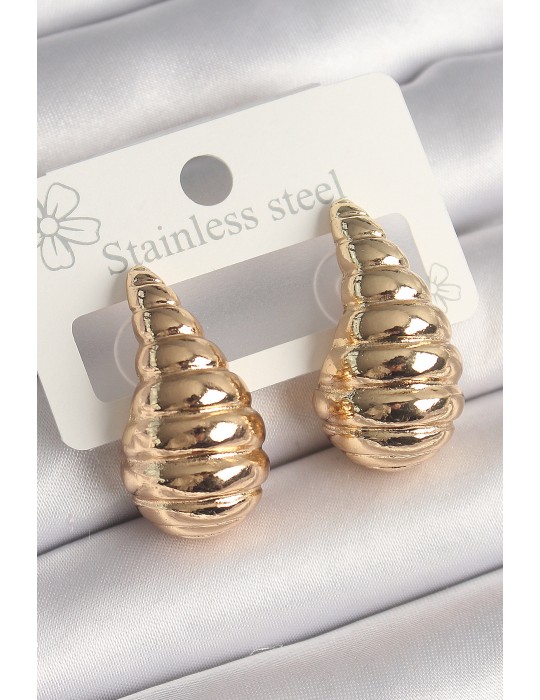 Pirinç Gold Renk İşlemeli Damla Model Kadın Küpe - TJ-BKP10257