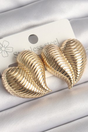 Pirinç Gold Renk İşlemeli Bomba Kalp Model Kadın Küpe - TJ-BKP10260