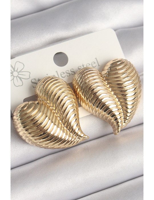 Pirinç Gold Renk İşlemeli Bomba Kalp Model Kadın Küpe - TJ-BKP10260