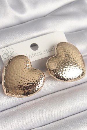 Pirinç Gold Renk İşlemeli Kalp Model Kadın Küpe - TJ-BKP10264