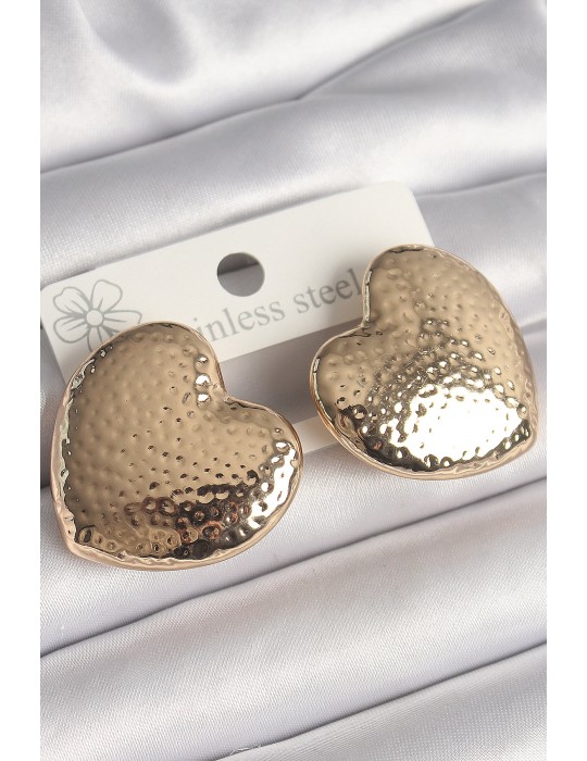 Pirinç Gold Renk İşlemeli Kalp Model Kadın Küpe - TJ-BKP10264