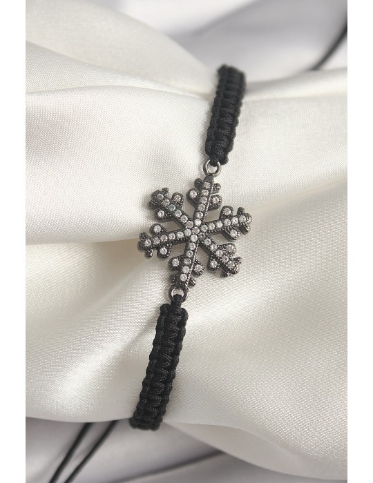 Pirinç Füme Renk Zirkon Taşlı Kar Tanesi Figür Makrome Asansörlü Model Kadın Bileklik - TJ-BB6791