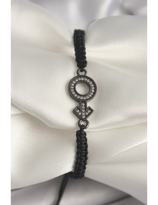 Pirinç Füme Renk Zirkon Taşlı Venüs Mars Asansörlü Makrome Model Kadın Bileklik - TJ-BB6796