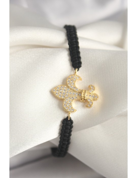 Pirinç Gold Renk Zirkon Taşlı Zambak Figür Asansörlü Makrome Model Kadın Bileklik - TJ-BB6801