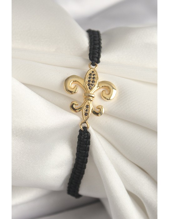 Pirinç Gold Renk Zirkon Taş İşlemeli Zambak Figür Asansörlü Makrome Model Kadın Bileklik - TJ-BB6804