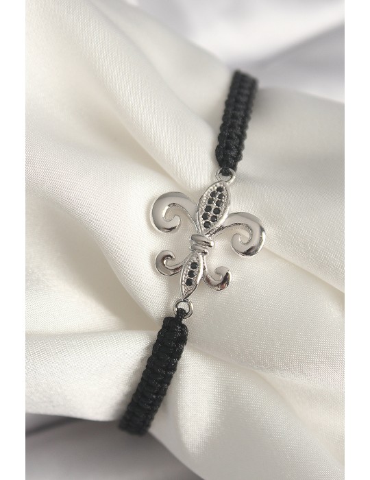 Pirinç Gümüş Renk Zirkon Taş İşlemeli Zambak Model Asansörlü Makrome Model Kadın Bileklik - TJ-BB6806