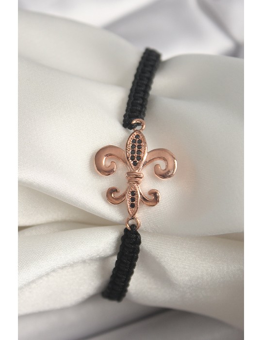 Pirinç Rose Renk Zirkon Taş İşlemeli Zambak Figür Asansörlü Makrome Model Kadın Bileklik - TJ-BB6808