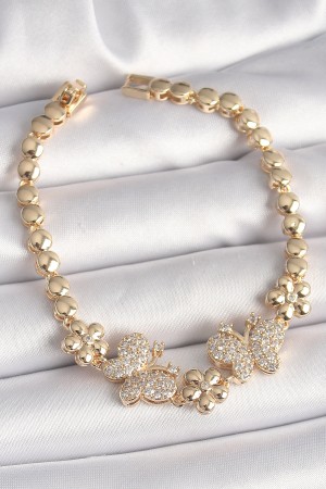 Pirinç Gold Renk Zirkon Taşlı Figür Çiçek Zincir Model Kadın Bileklik - TJ-BB6826 Pirinç Gold Renk Zirkon Taşlı Figür Çiçek Zincir Model Kadın Bileklik - TJ-BB6826