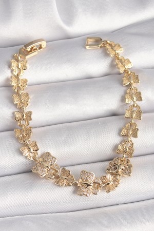 Pirinç Gold Renk Zirkon Taşlı Model Zincir Kadın Bileklik - TJ-BB6834 Pirinç Gold Renk Zirkon Taşlı Model Zincir Kadın Bileklik - TJ-BB6834