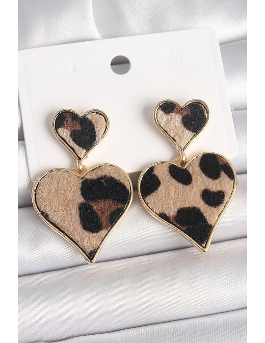 Pirinç Gold Renk Sallantı Leopar Kalp Model Kadın Küpe - TJ-BKP10337