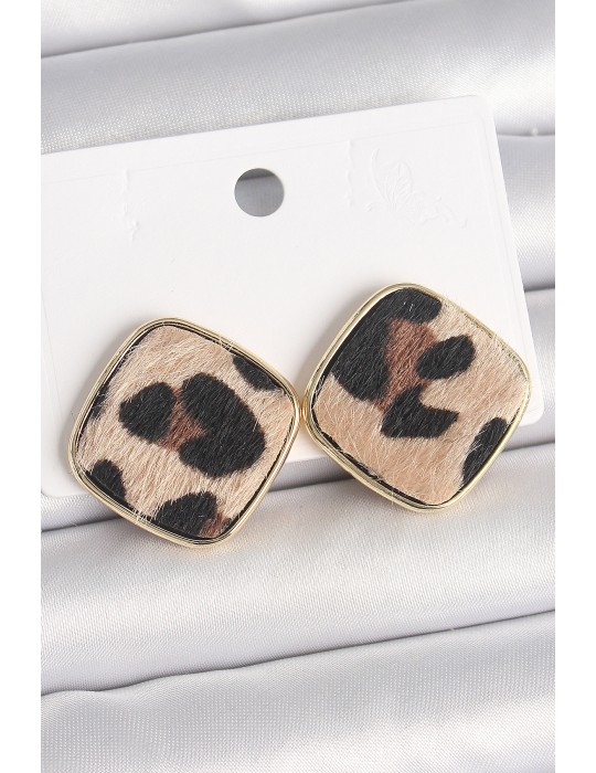 Pirinç Gold Renk Kare Leopar Model Kadın Küpe - TJ-BKP10342
