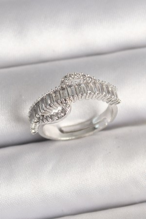 Pirinç Gümüş Renk Su Yolu Zirkon Taşlı Ayarlanabilir Model Kadın Yüzük - TJ-BYK3690 Pirinç Gümüş Renk Su Yolu Zirkon Taşlı Ayarlanabilir Model Kadın Yüzük - TJ-BYK3690