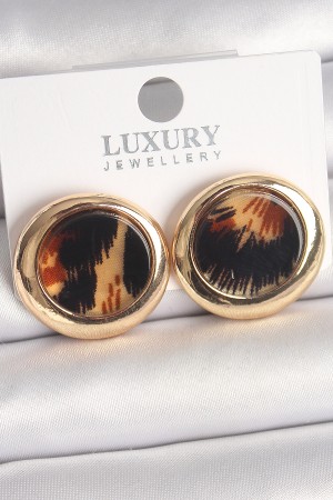 Pirinç Gold Renk Leopar Desen Daire Model Kadın Küpe - TJ-BKP10371 Pirinç Gold Renk Leopar Desen Daire Model Kadın Küpe - TJ-BKP10371