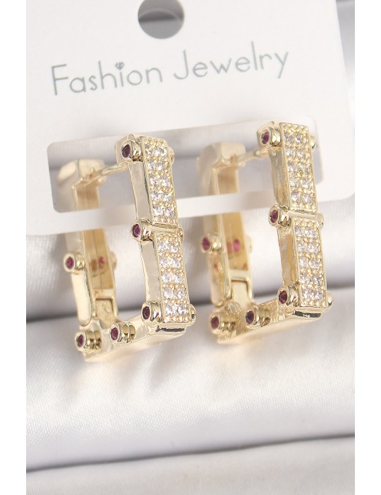 Pirinç Gold Renk Kare Zirkon Taşlı Kadın Küpe - TJ-BKP10373