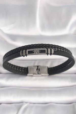 316L Çelik Gümüş Renk Gemi Dümeni Figür Siyah Burgu Deri Kordon Model Erkek Bileklik - TJ-EB3701 316L Çelik Gümüş Renk Gemi Dümeni Figür Siyah Burgu Deri Kordon Model Erkek Bileklik - TJ-EB3701