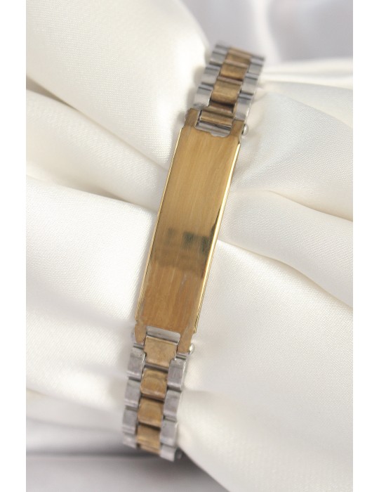 316L Çelik Gold Gümüş Renk Zincir Künye Model Erkek Bileklik - TJ-EB3724