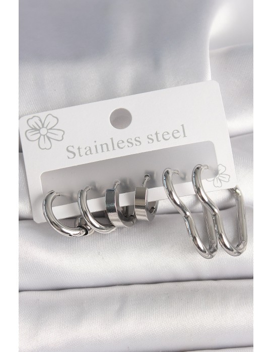 316L Çelik Gümüş Renk Kalp Halka Model Kadın Küpe Seti - TJ-BKP10381