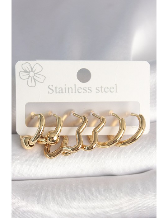 316L Çelik Gold Renk Yıldız Halka Model Kadın Küpe Seti - TJ-BKP10388