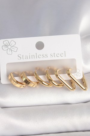 316L Çelik Gold Renk Üçgen Halka Model Kadın Küpe Seti - TJ-BKP10390
