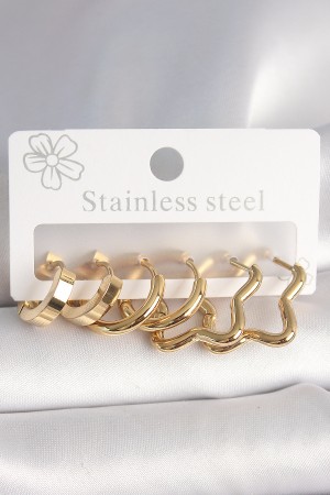 316L Çelik Gold Renk Yıldız Halka Model Kadın Küpe Seti - TJ-BKP10392