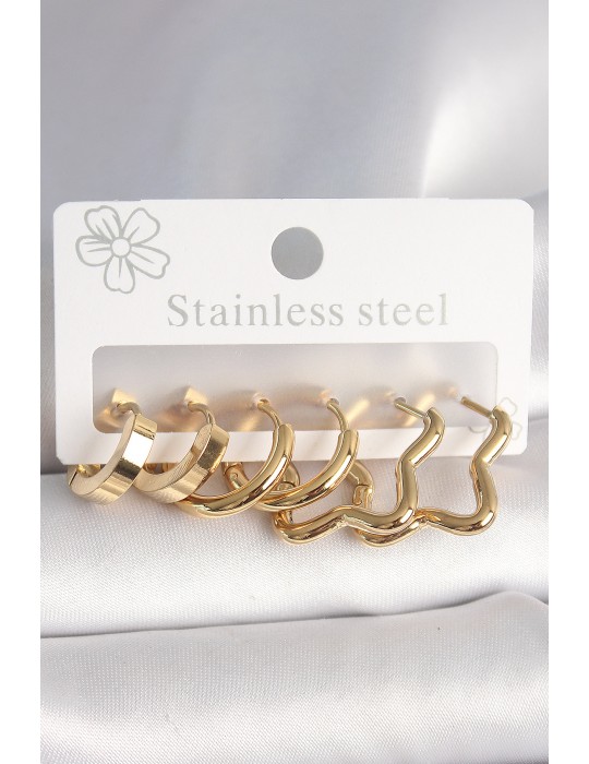 316L Çelik Gold Renk Yıldız Halka Model Kadın Küpe Seti - TJ-BKP10392