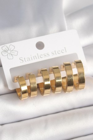 316L Çelik Gold Renk Halka Model Kadın Küpe Seti - TJ-BKP10393