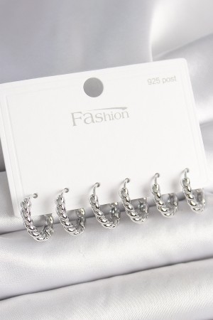 925 Ayar Gümüş Çivi Pirinç Gümüş Renk Sarmal Halka Model Kadın Küpe Seti - TJ-BKP10416