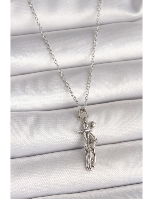 316L Çelik Gümüş Renk Zincir Sarılma Model Kadın Kolye - TJ-BKO9977