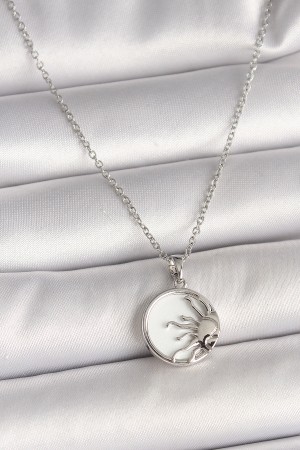 316L Çelik Gümüş Renk Zincir Beyaz Mineli Gün Batımı Model Kadın Kolye - TJ-BKO9999