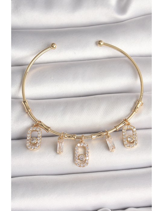 Pirinç Gold Renk Sallantı Zirkon Taşlı Messika Figür Charm Kadın Bileklik - TJ-BB6893
