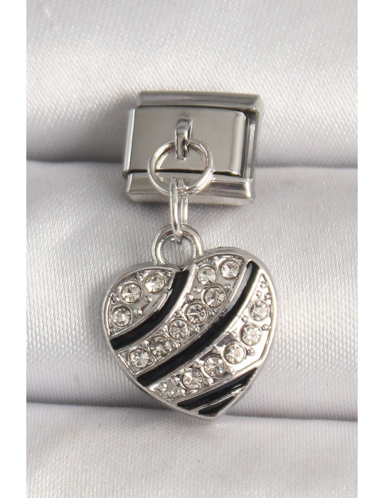 316L Çelik Gümüş Renk Zirkon Taşlı Kalp Model Nomination Charm - TJ-BC1316