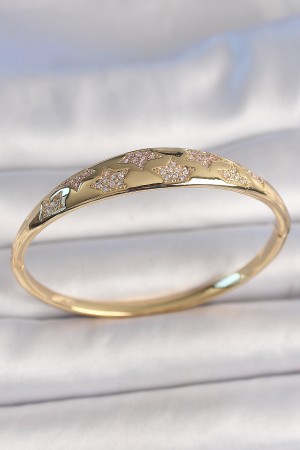 Pirinç Gold Renk Zirkon Taşlı Yıldız İşlemeli Kadın Kelepçe - TJ-BB6918 Pirinç Gold Renk Zirkon Taşlı Yıldız İşlemeli Kadın Kelepçe - TJ-BB6918