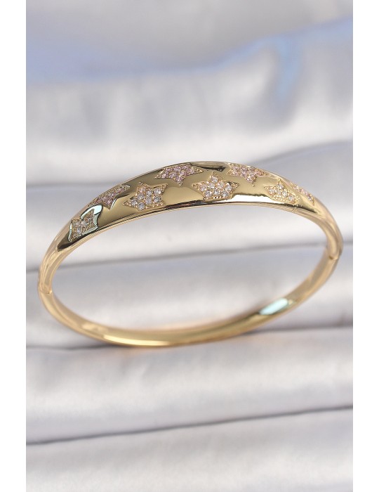 Pirinç Gold Renk Zirkon Taşlı Yıldız İşlemeli Kadın Kelepçe - TJ-BB6918