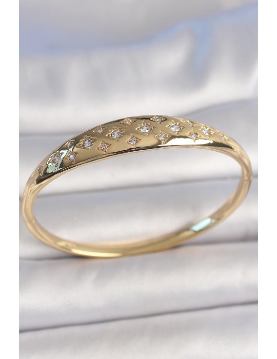 Pirinç Gold Renk Zirkon Taşlı Yıldız İşlemeli Kadın Kelepçe - TJ-BB6922