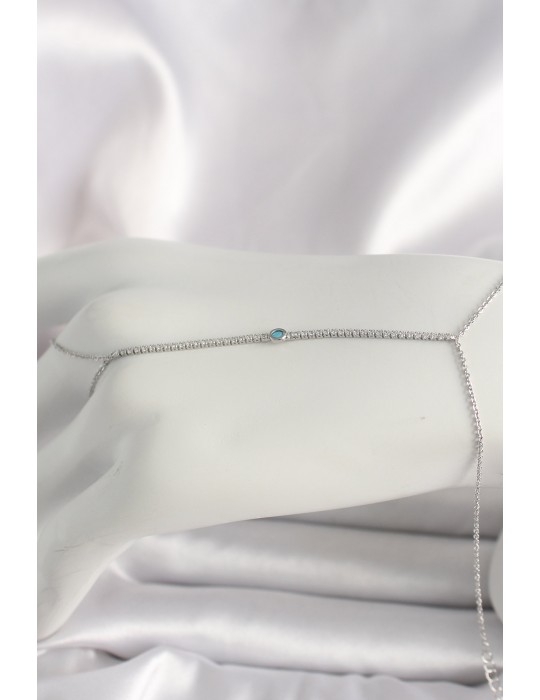 Pirinç Gümüş Renk Su Yolu Zirkon Taşlı Mavi Taş Detaylı Kadın Şahmeran - TJ-SN620