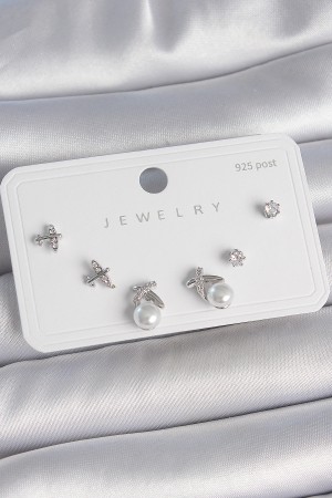 Pirinç Gümüş Renk Zirkon Taşlı Model İnci Detay 925 Ayar Gümüş Çivi Kadın Küpe Seti - TJ-BKP10479 Pirinç Gümüş Renk Zirkon Taşlı Model İnci Detay 925 Ayar Gümüş Çivi Kadın Küpe Seti - TJ-BKP10479