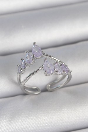Pirinç Gümüş Renk Mor Damla Zirkon Taşlı Taç Model Kadın Yüzük - TJ-BYK3714 Pirinç Gümüş Renk Mor Damla Zirkon Taşlı Taç Model Kadın Yüzük - TJ-BYK3714