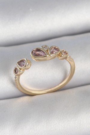 Pirinç Gold Renk Pembe Damla Zirkon Taşlı Ayarlanabilir Kadın Yüzük - TJ-BYK3735 Pirinç Gold Renk Pembe Damla Zirkon Taşlı Ayarlanabilir Kadın Yüzük - TJ-BYK3735