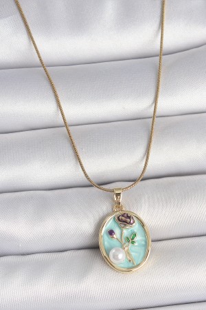 316L Çelik Gold Renk Zincir Mavi Çiçek İşlemeli İnci Detay Portre Model Kadın Kolye - TJ-BKO10076 316L Çelik Gold Renk Zincir Mavi Çiçek İşlemeli İnci Detay Portre Model Kadın Kolye - TJ-BKO10076